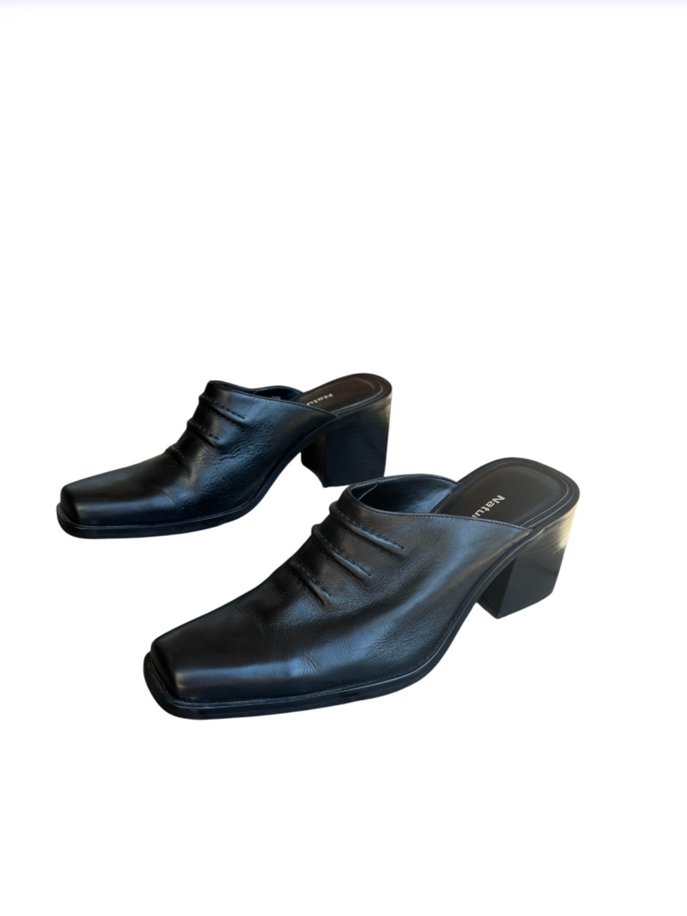 Naturalizer Black Leather Mule Block Heel Shoes